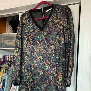 Abstract camo long sleeve shift dress